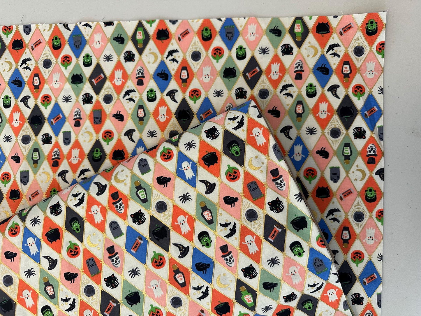 halloween-fabric-halloween-argyle-multi-metallic-gold-metallic-fabric-rifle-paper-co-halloween-ii-fabric-vintage-halloween