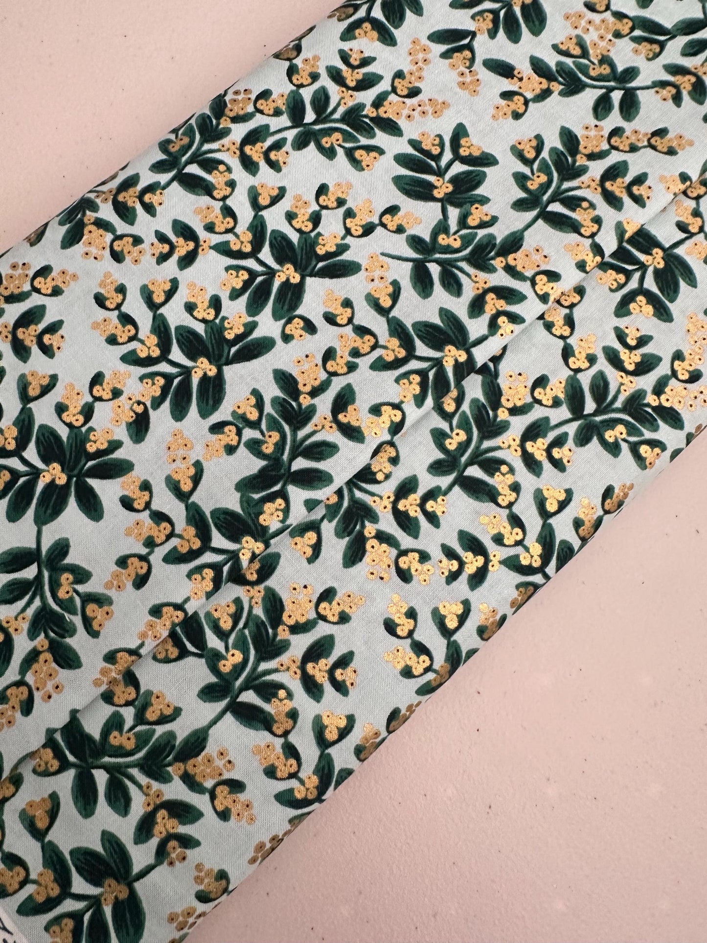 rifle-paper-co-mistletoe-fabric-mint-metallic-holiday-classics-cotton