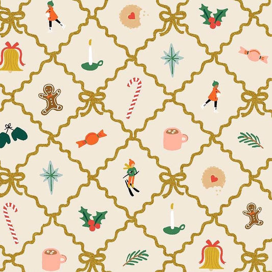 Holiday Argyle - Holiday Fun - Cream Fabric